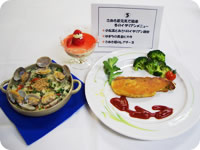 小松菜とあさりのイタリアン雑炊 はまちの黄金ピカタ さぬき姫のレアチーズ